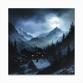 Moonlit Night Over A Mountain Village Canvas Print