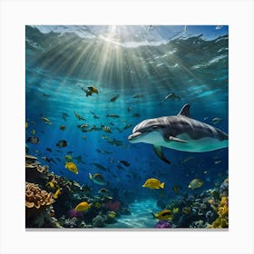 Dolphins In The Ocean Canvas Print