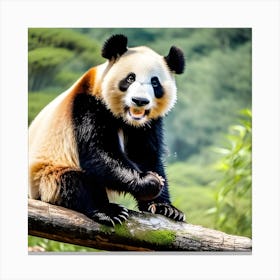 Panda Bear Sitting On A Branch Canvas Print