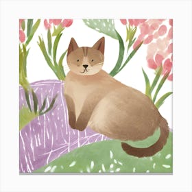 Cat With Flowers 3 Canvas Print