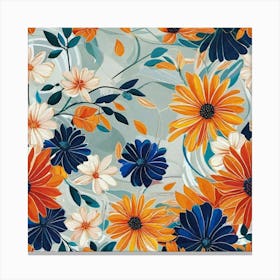 Orange And Blue Flowers Canvas Print