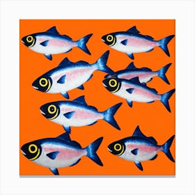 Six Fish On Orange Background Canvas Print