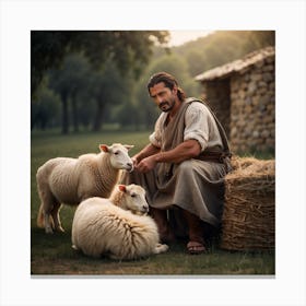 Shepherd With Sheep Canvas Print