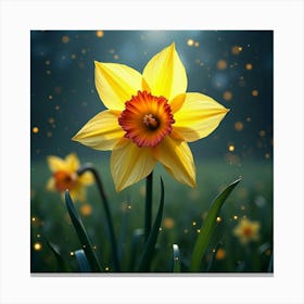 A Radiant Daffodil With Petals Of Shimmering, Fractal Colors Blooming In A Celestial Meadow Canvas Print