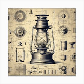 Vintage Lantern With Blueprints Canvas Print