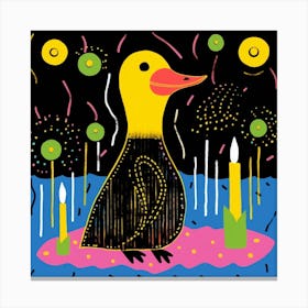 Duckling By The River Linocut Style 2 Canvas Print