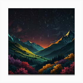 Mountain Landscape With Starry Sky Canvas Print