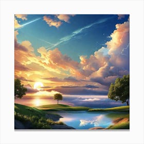 Sunset Over A Lake 18 Canvas Print