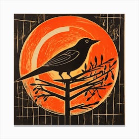 Retro Bird Lithograph Blackbird 4 Canvas Print