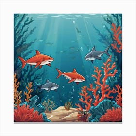 Default Aquarium With Coral Fishsome Shark Fishes View From Th 0 Canvas Print