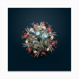Vintage Field Bindweed Flower Wreath on Teal Blue n.2783 Canvas Print
