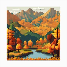 Autumn Landscape Pixel Art Canvas Print