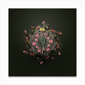 Vintage Lesser Wild Daffodil Flower Wreath on Olive Green n.0223 Canvas Print