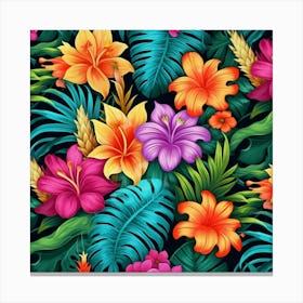 Tropical Flowers Seamless Pattern Canvas Print