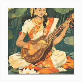 Indian Woman Playing The Sitar Canvas Print