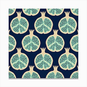 POMEGRANATES Fresh Ripe Plump Fruit in Sand Mint on Midnight Blue Canvas Print