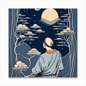 Buddha In The Sky, looking up at moon Canvas Print