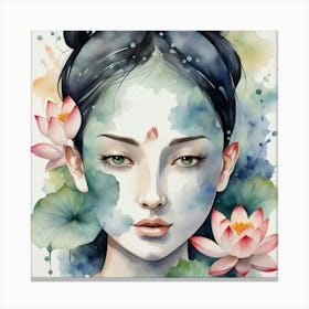 Chinese Woman With Lotus Canvas Print