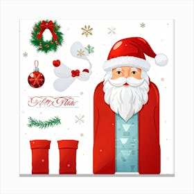 Cartoon Style Winter Clothing Collection Featuring A Red Fluffy Santa Claus Hat With A White Brim A (3) Canvas Print