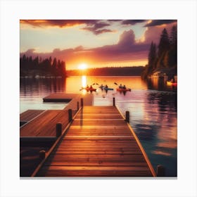 Lakeside Sunset Wall Print Art A Peaceful Scene Of A Summer Evening By The Lake, Perfect For Capturing The Tranquility And Beauty Of Summer In Any Space Canvas Print