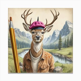 Deer With A Hat Canvas Print