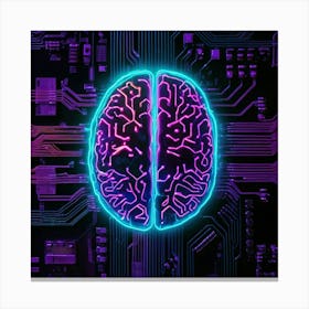 Neon Brain On Circuit Board Canvas Print