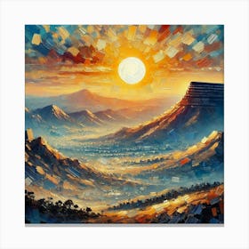 An Abstract Oil Painting Of The Morning Sun Rising Over The Iconic Drakensberg In South Africa.AI 1 Canvas Print