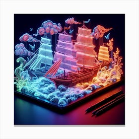 Luminous sailboats amid thick smoke 7 Canvas Print