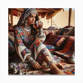 Bedouin Woman Drinking Tea Canvas Print