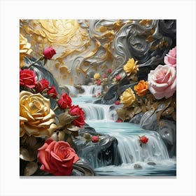 Roses And Waterfall Canvas Print