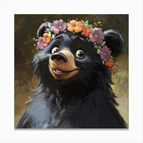 Black Bear With Flower Crown 2 Stampe su tela