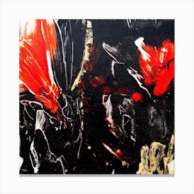 Black Red Botanical Abstract Painting Square Canvas Print