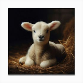 "In the Stillness of the Barn, a Lamb's Soft Gaze Canvas Print