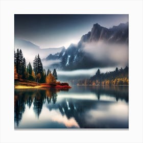 Misty Mountain Lake Canvas Print