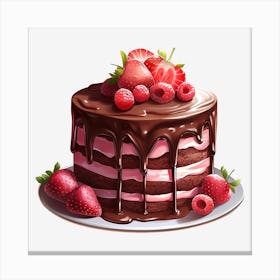 Chocolate Cake With Strawberries 16 Canvas Print