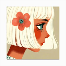 Blonde Girl With A Flower - white hair woman portrait Canvas Print