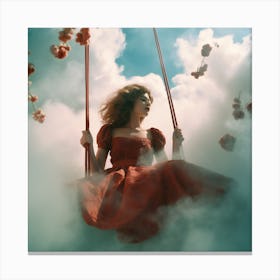 A Girl Riding A Swing In The White Cloud Canvas Print