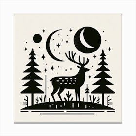 Scandinavian style, Silhouette of a deer with forest 3 Canvas Print