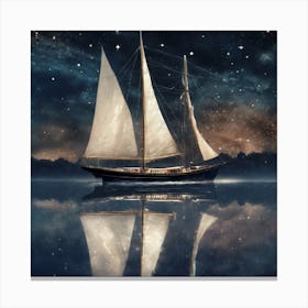 Sailboat At Night Gliding On Glass Canvas Print