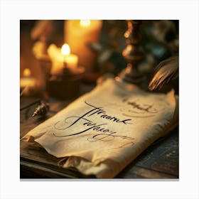 Calligraphic Thank You Note Elegant Looping Script Scribed On Aged Parchment Wax Seal Embossed (5) Canvas Print