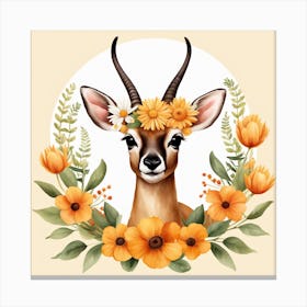 Floral Baby Antelope Nursery Illustration (33) Canvas Print