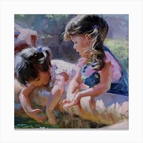 Two Girls Playing In The Water Canvas Print