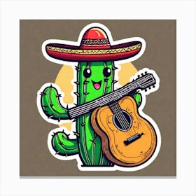 Cactus With Guitar 10 Canvas Print