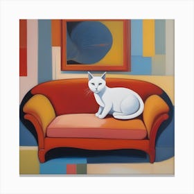 White Cat On Couch 1 Canvas Print