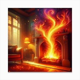 Fire In The Fireplace 3 Canvas Print