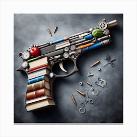 Gun With Books Canvas Print