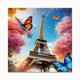 Paris Eiffel Tower With Butterflies 5 Canvas Print