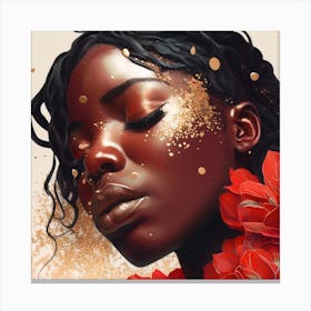 Black Woman With Red Flowers Canvas Print