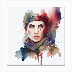 Watercolor Medieval Soldier Woman #1 Canvas Print