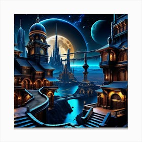 Fantasy City At Night 30 Canvas Print